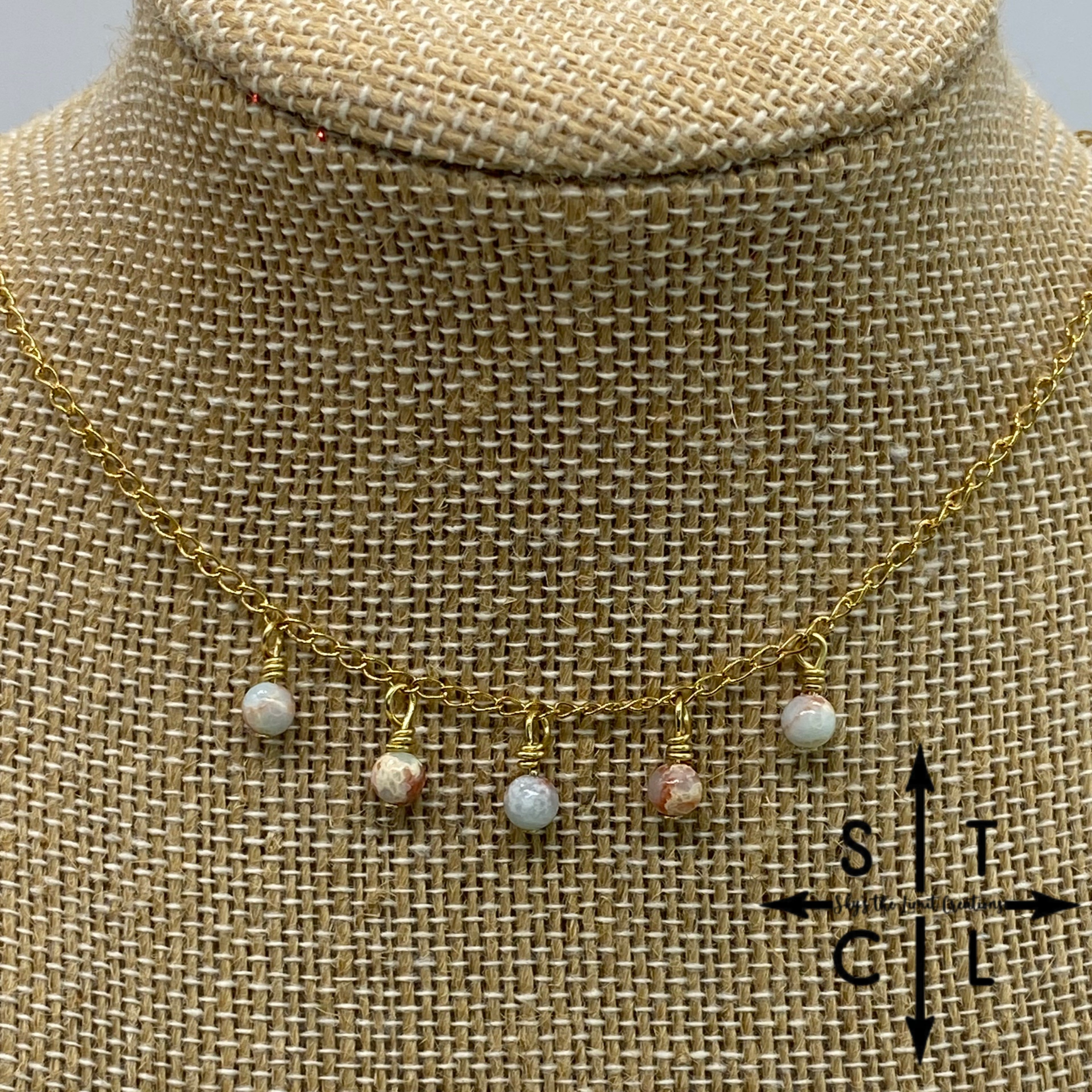 Sky Blue Burnt Orange Gold Katy Necklace