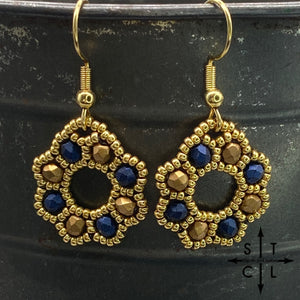 Navy Blue Gold On Gold Amanda Earrings