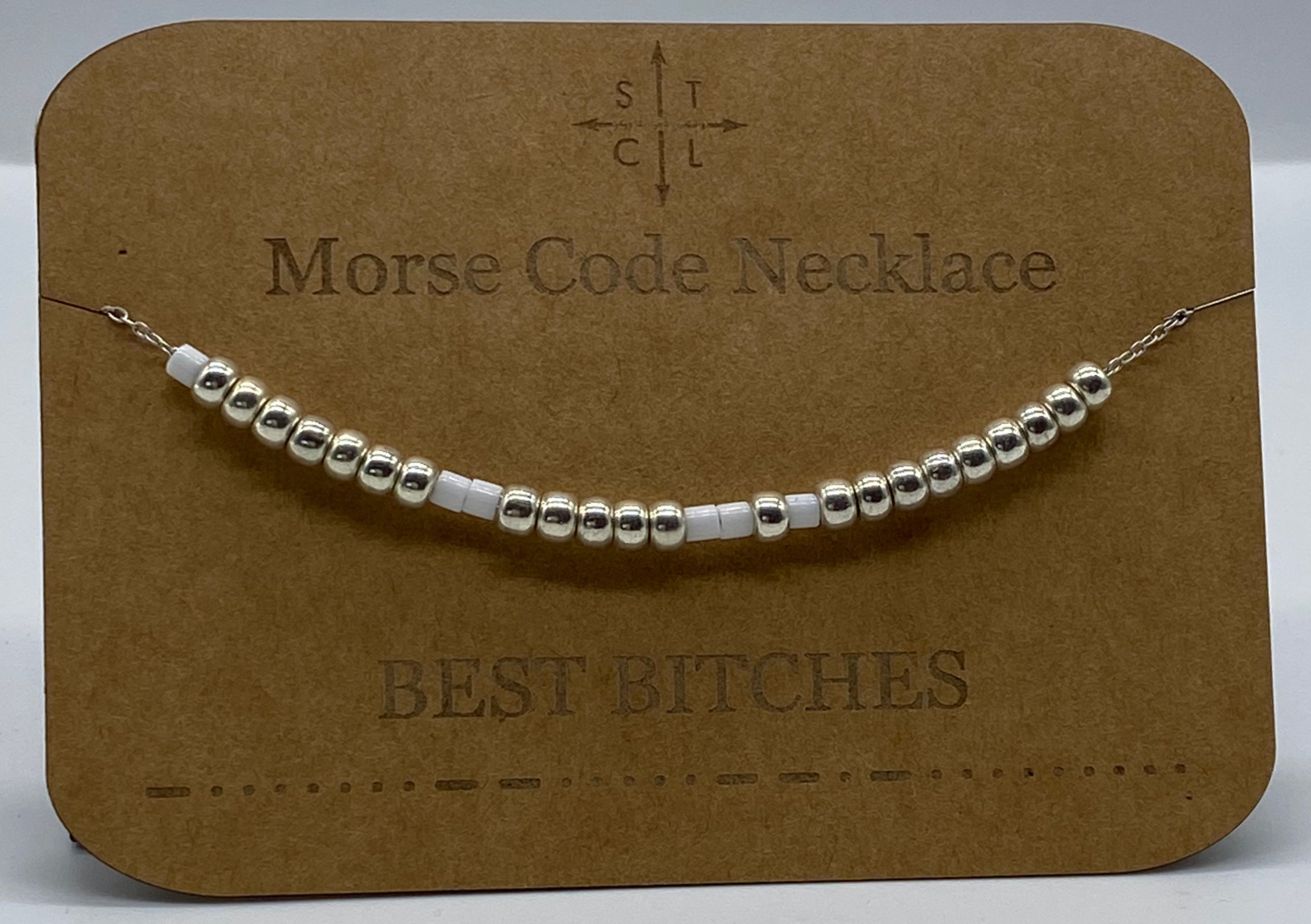 Morse Code Necklace BEST BITCHES Silver