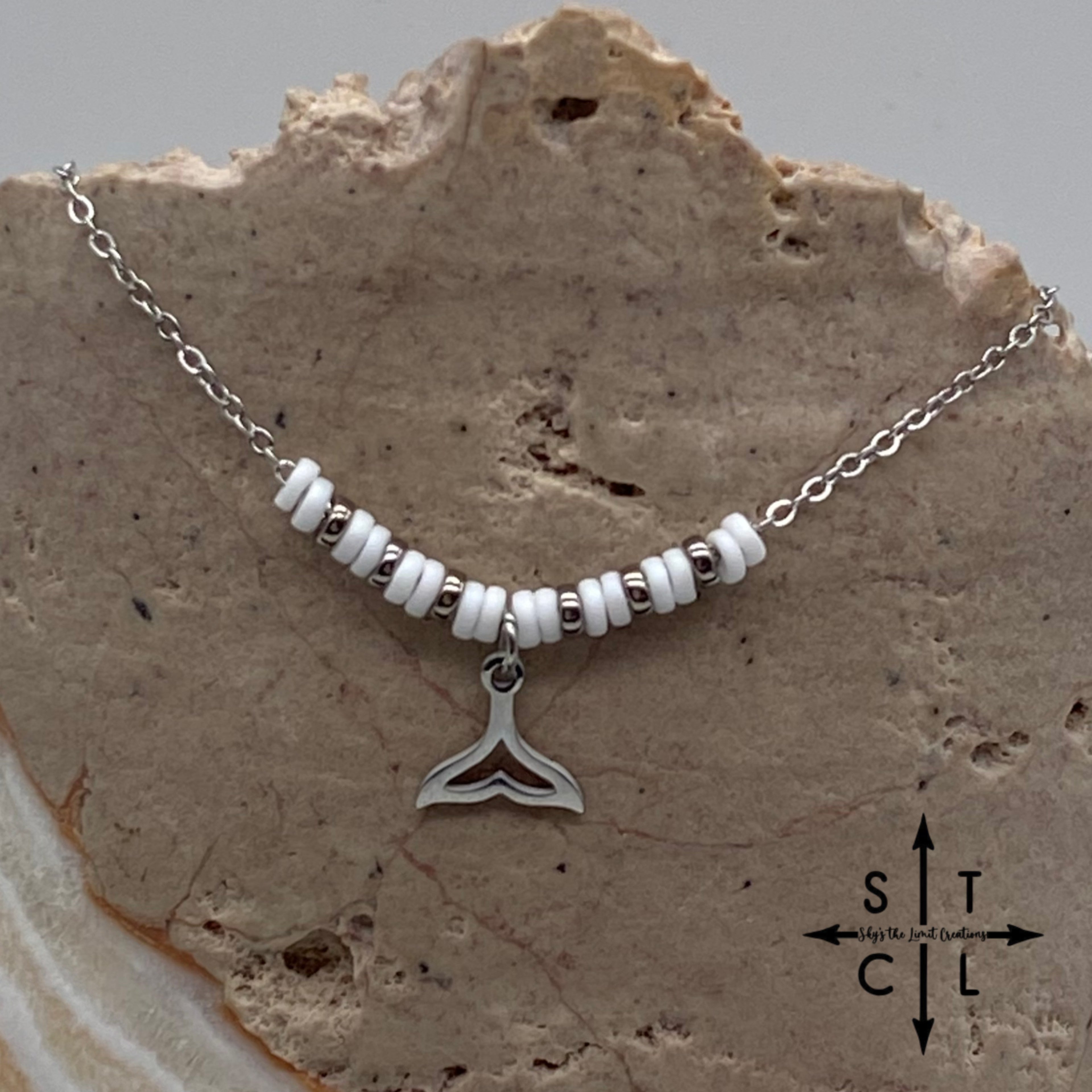White Gunmetal Silver Mermaid Tail Charm Necklace