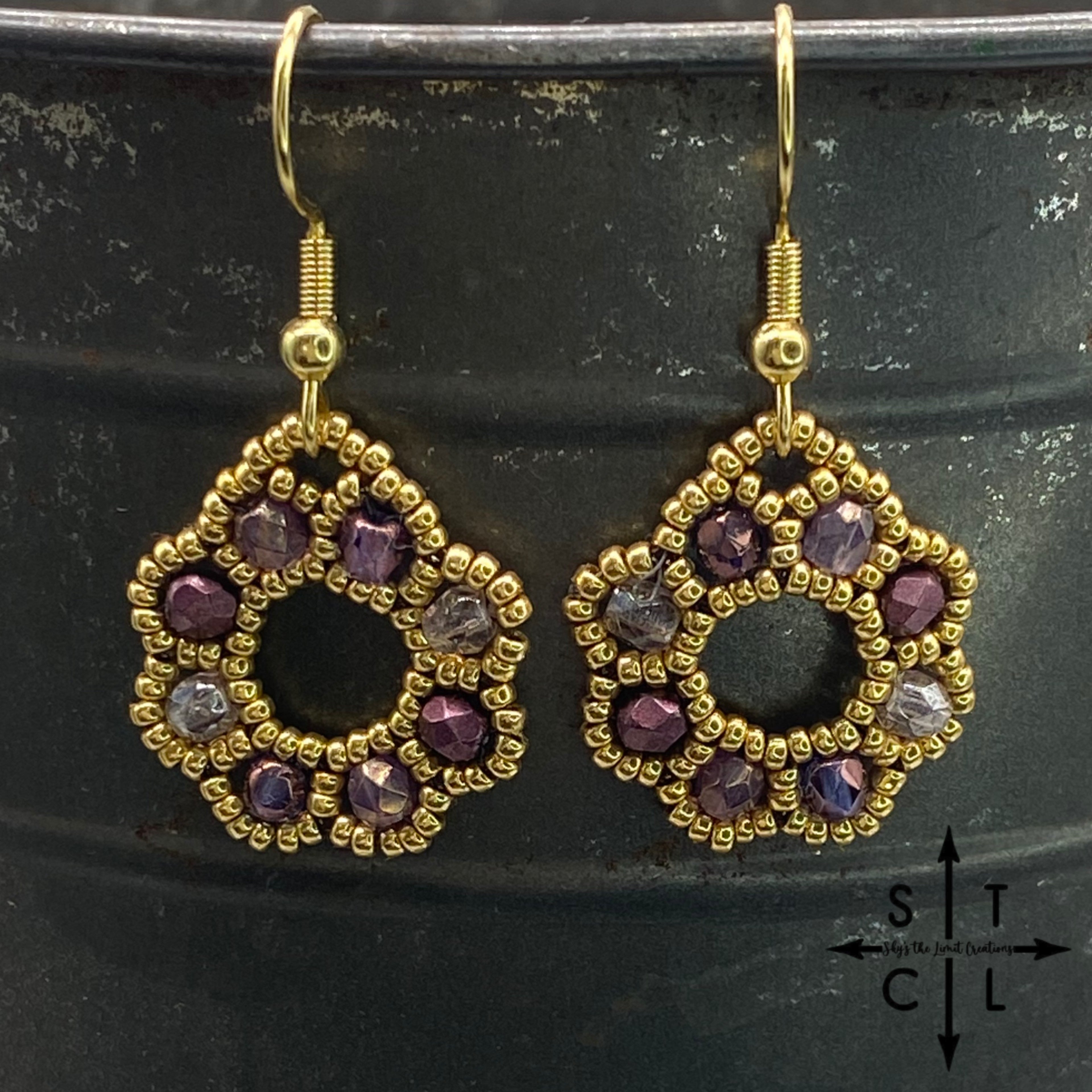 Purple Mix Champagne On Gold Amanda Earrings