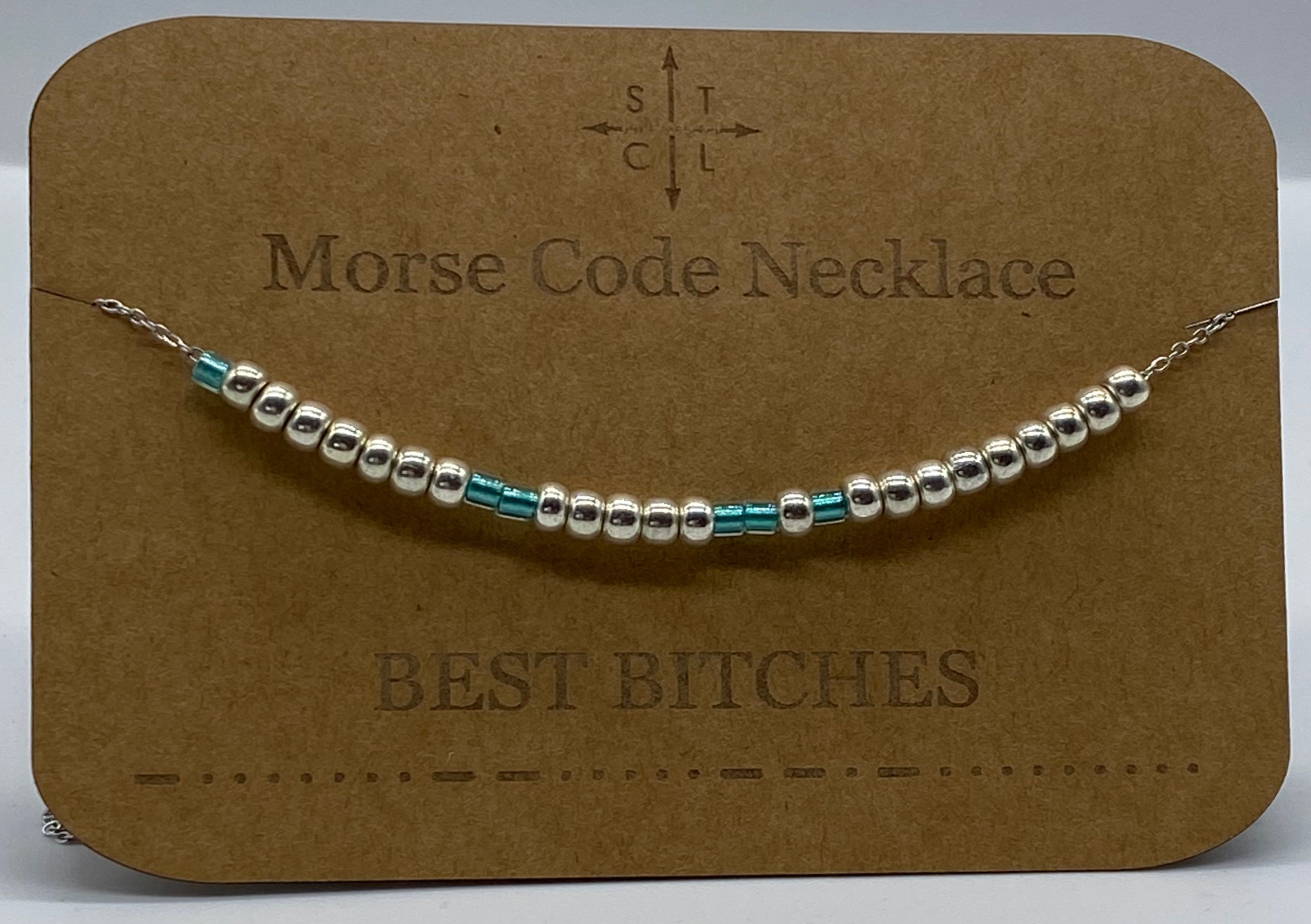 Morse Code Necklace BEST BITCHES Silver