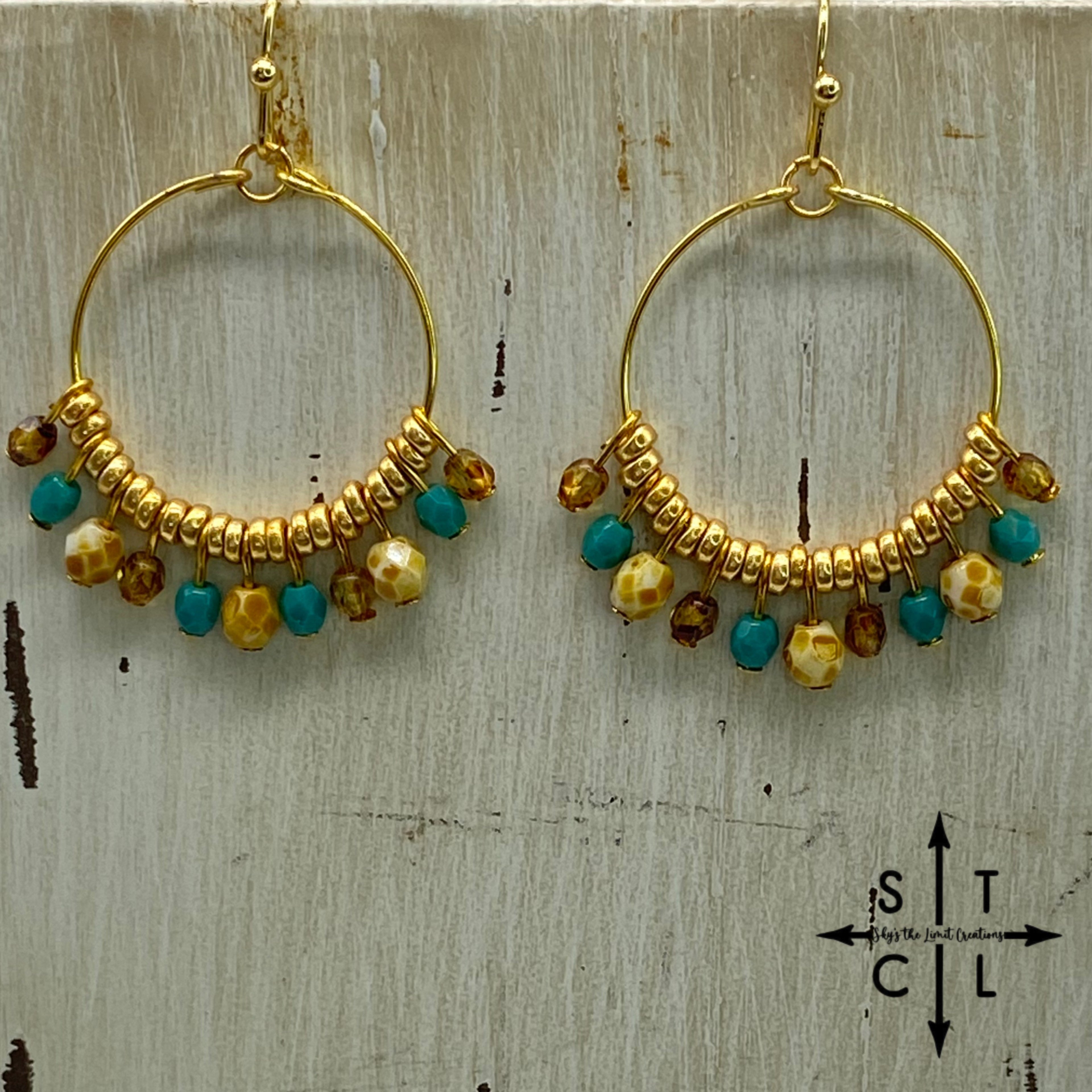 Rebecca Mini Earrings Clear Brown Turquoise Picasso Bone