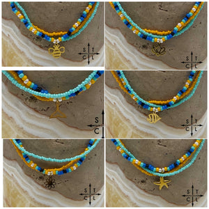 Blue Turquoise Yellow Black White Gold Stretchy Anklet