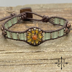 Load image into Gallery viewer, Amber Sea Foam Green Metallic Brown Daisy
