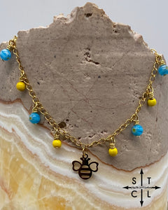 Bee Yellow Light Blue Gold Katy Anklet