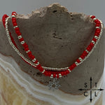 Load image into Gallery viewer, Red Silver Stretchy Anklet
