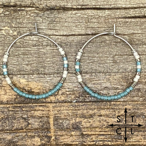 Teal Pearl White Amber Earrings