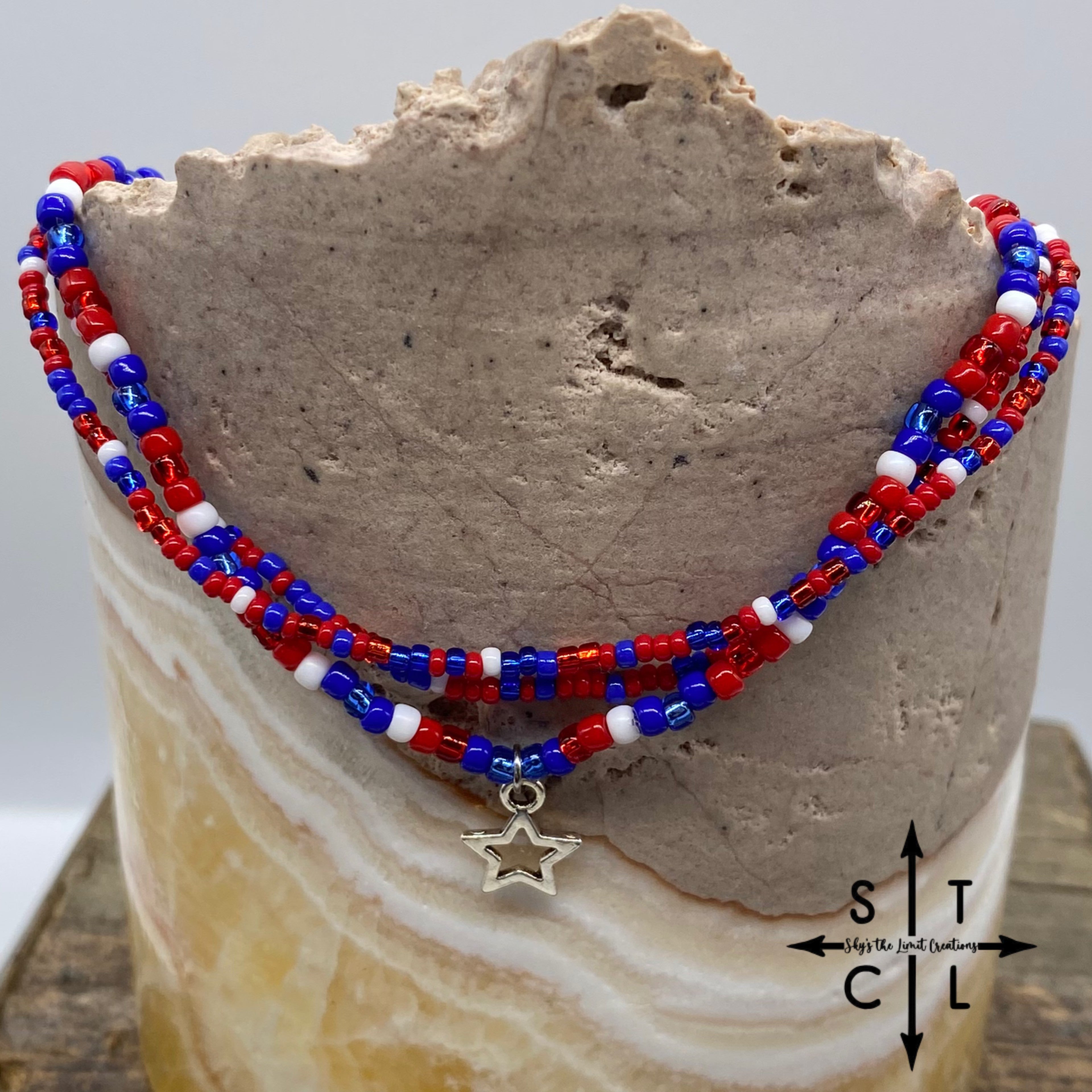 Red White Blue Star Stretchy Anklet