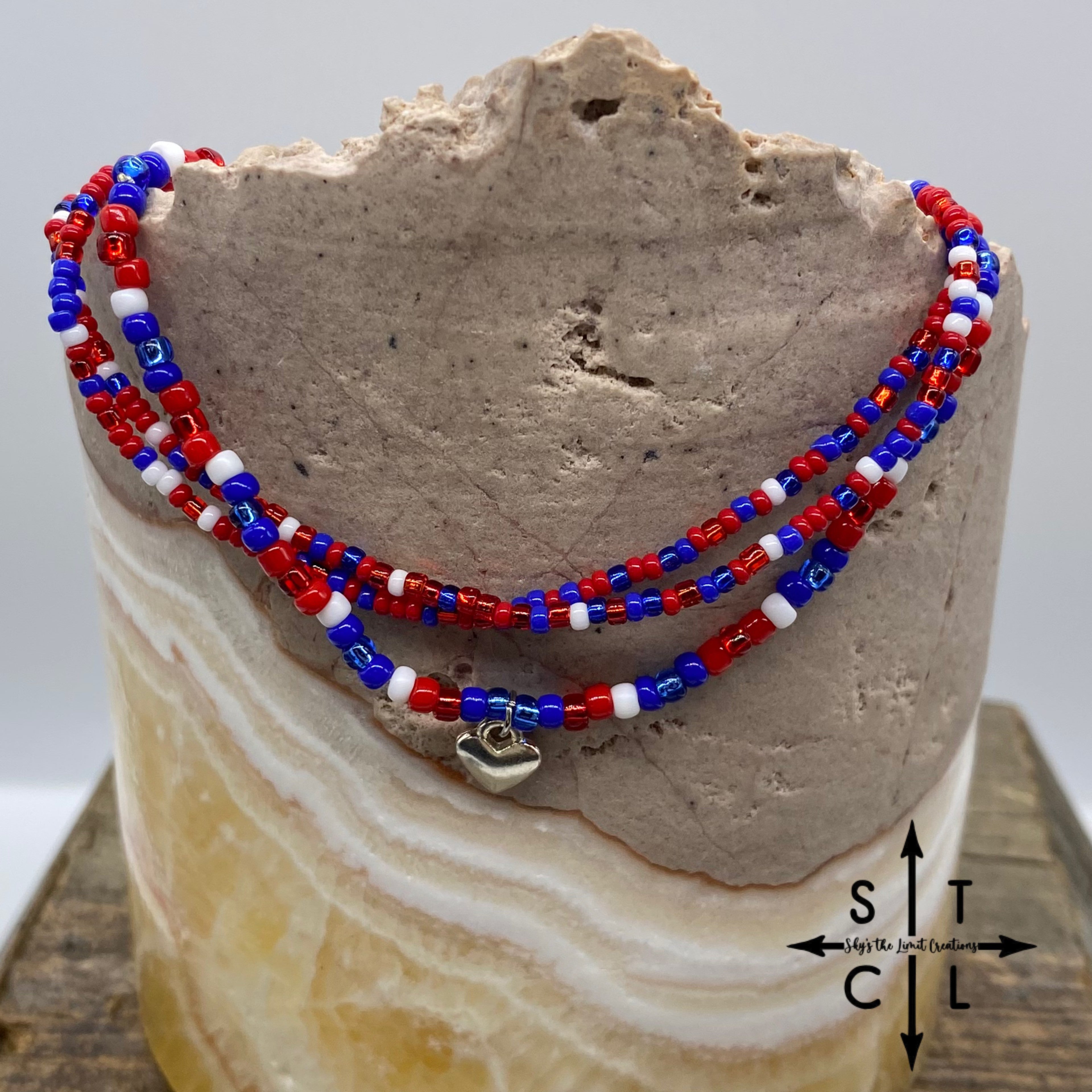 Red White Blue Heart Stretchy Anklet