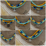 Load image into Gallery viewer, Blue Turquoise Yellow Black White Silver Stretchy Anklet
