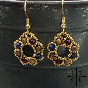 Navy Gold Maroon Brown On Gold Amanda Earrings