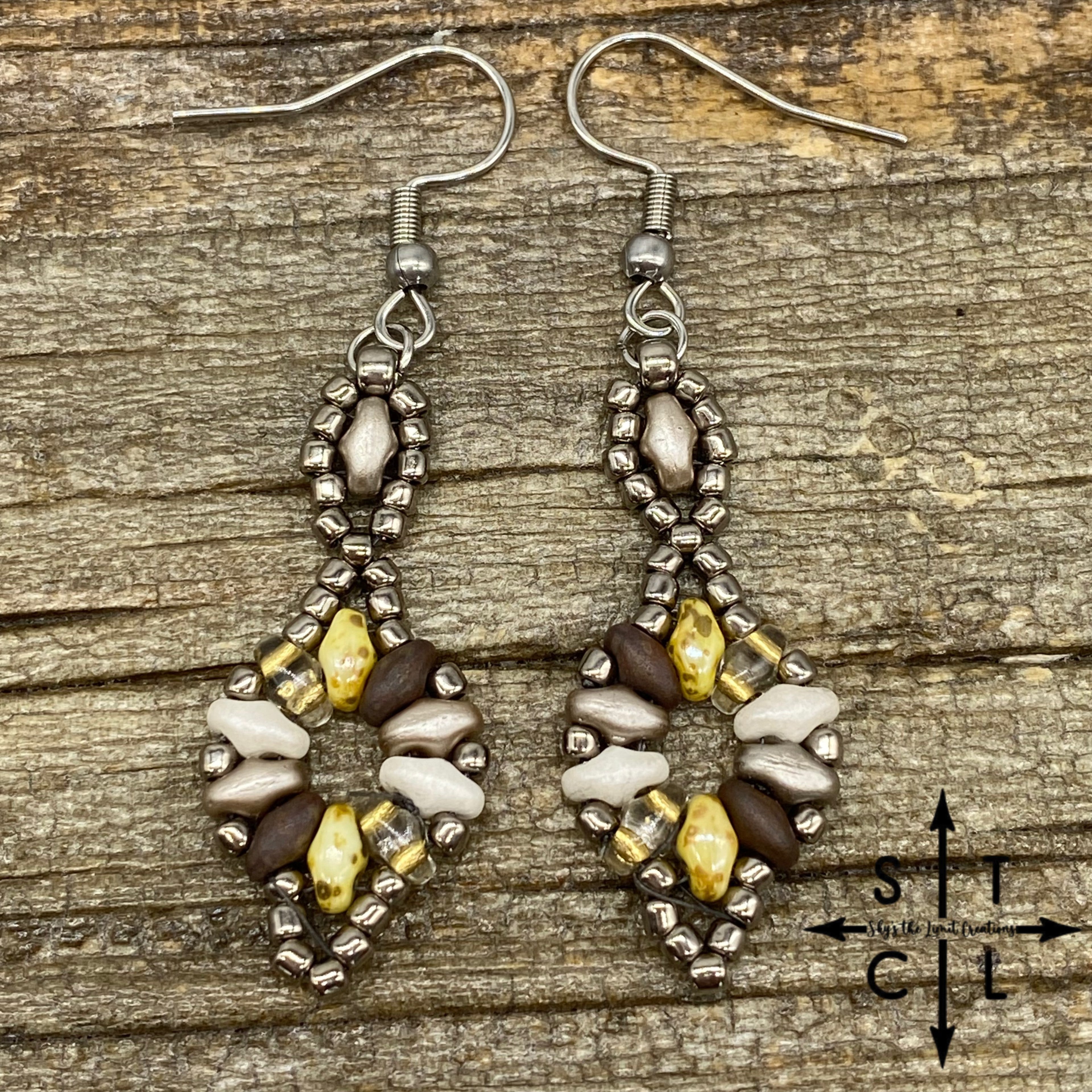 Matte Brown Silver White Dallis Earrings