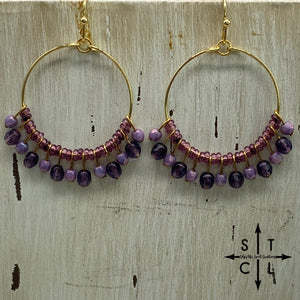 Lilac Deep Purple On Gold Rebecca Earrings