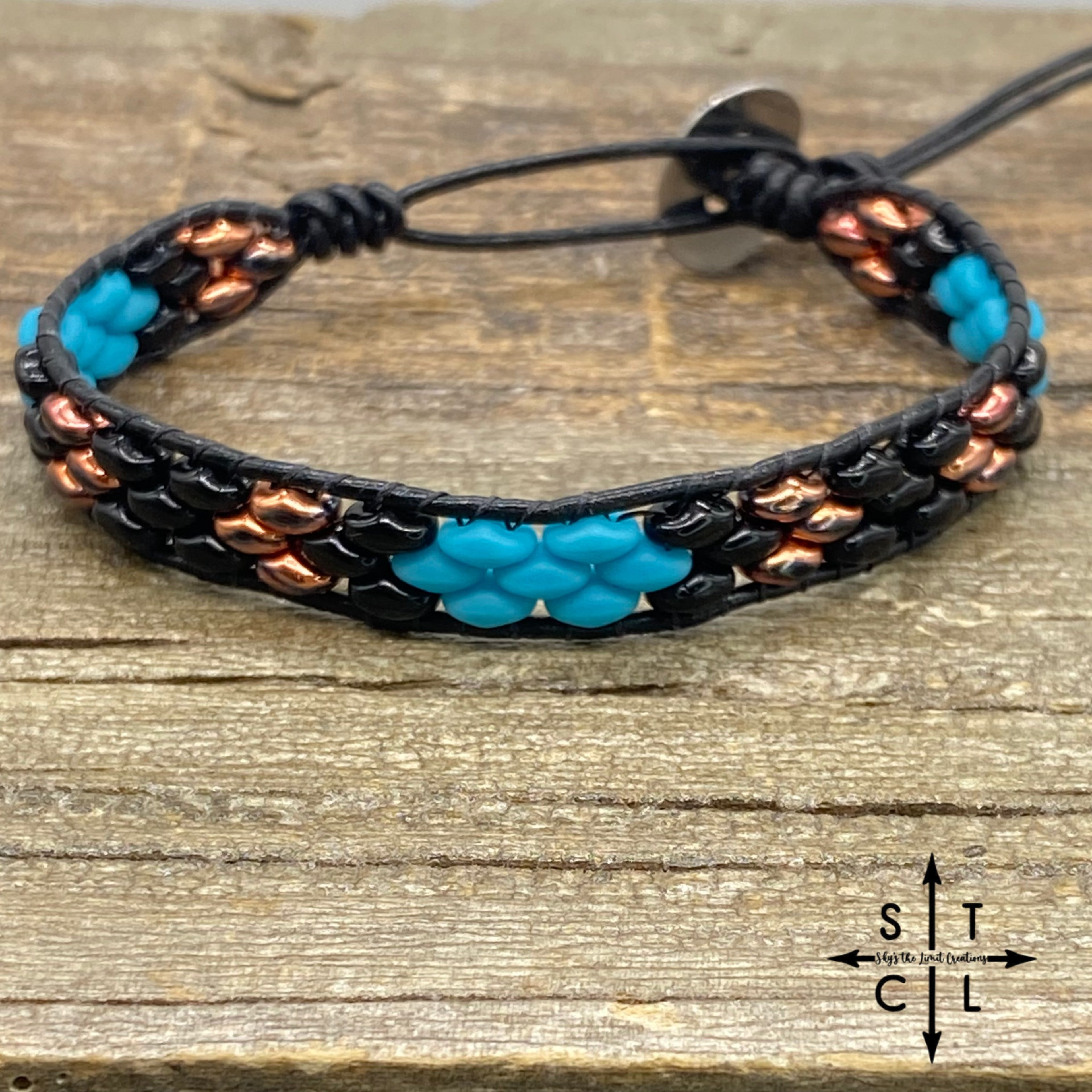 Christine Bright Blue Black Picasso Copper Bracelet