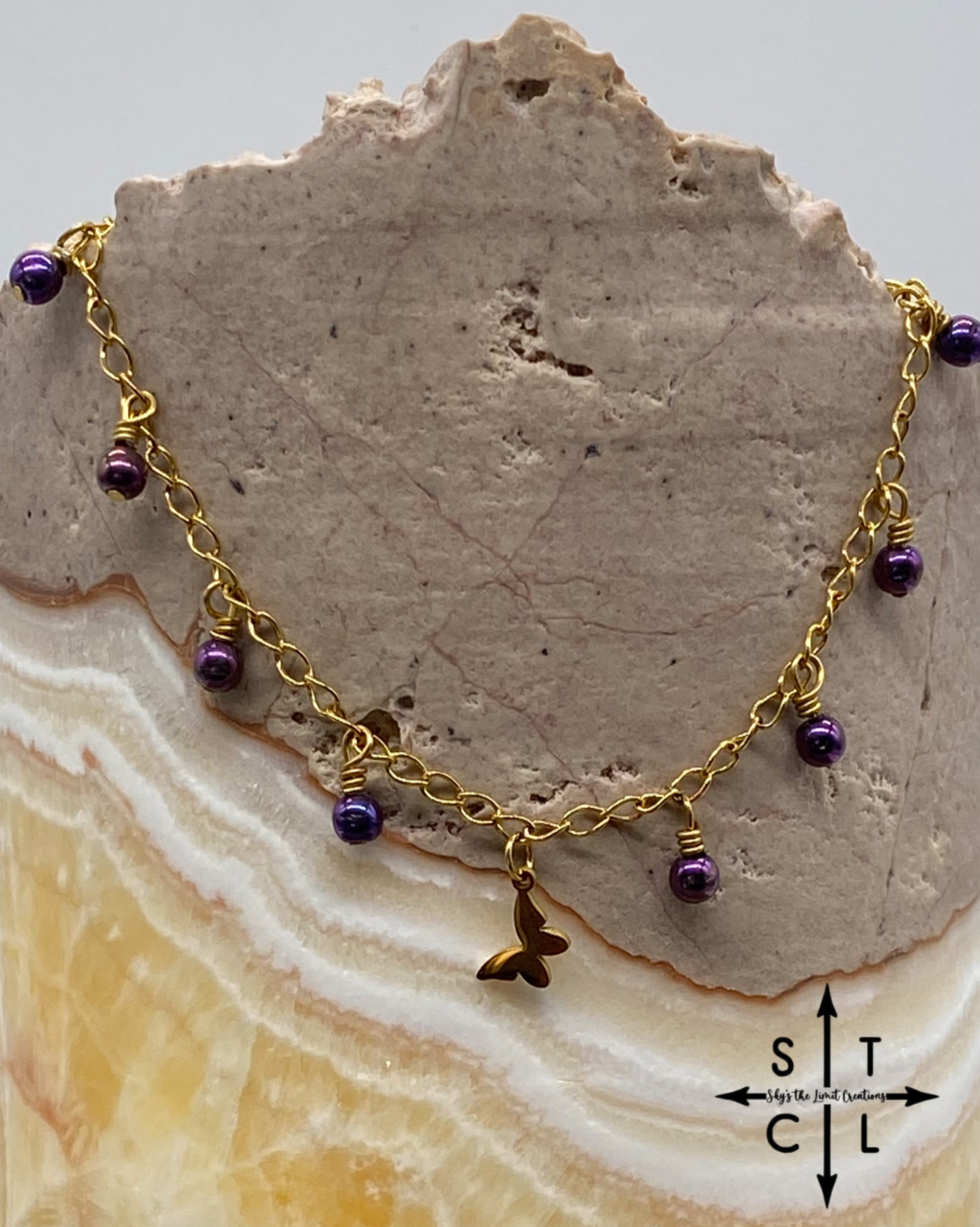 Butterfly Peacock Purple Gold Katy Anklet