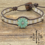Load image into Gallery viewer, Seafoam Green Pearl White Matte Silver Daisy
