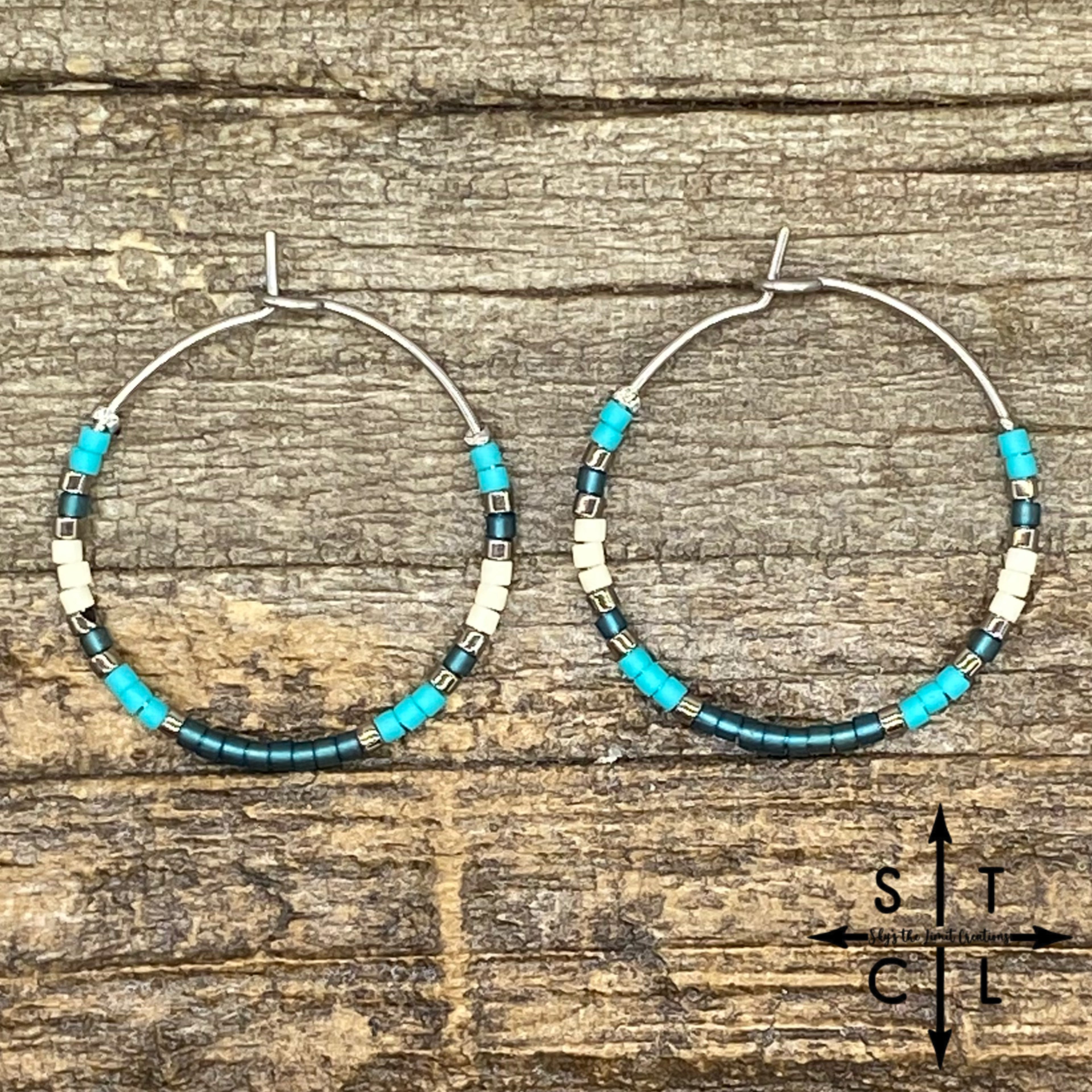 Turquoise Clear Teal White Amber Earrings