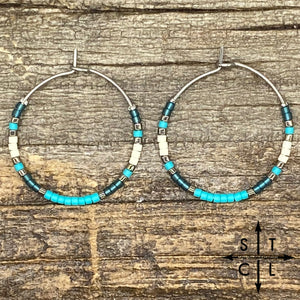 Clear Teal Turquoise White Amber Earrings
