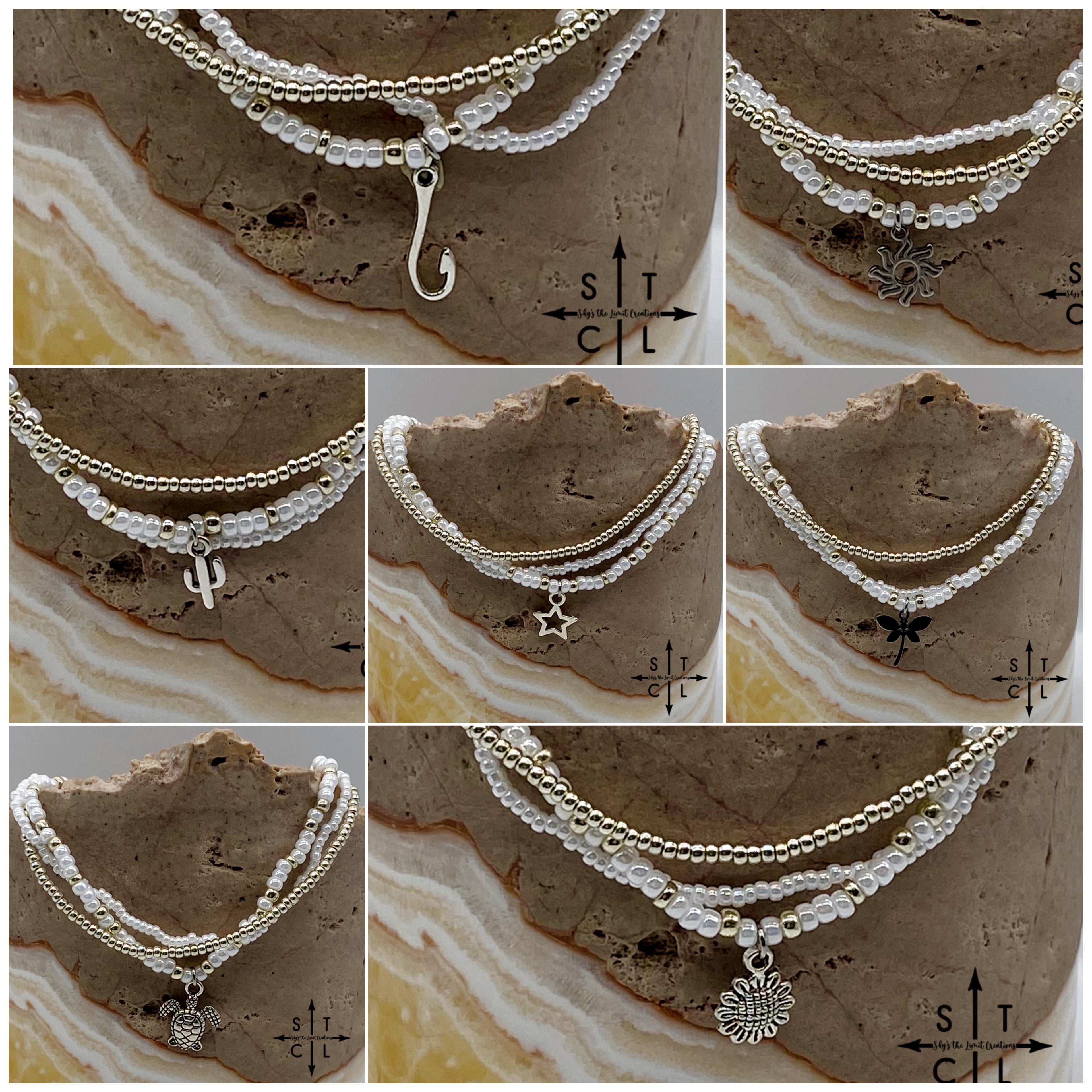 Pearl White Silver Stretchy Anklet