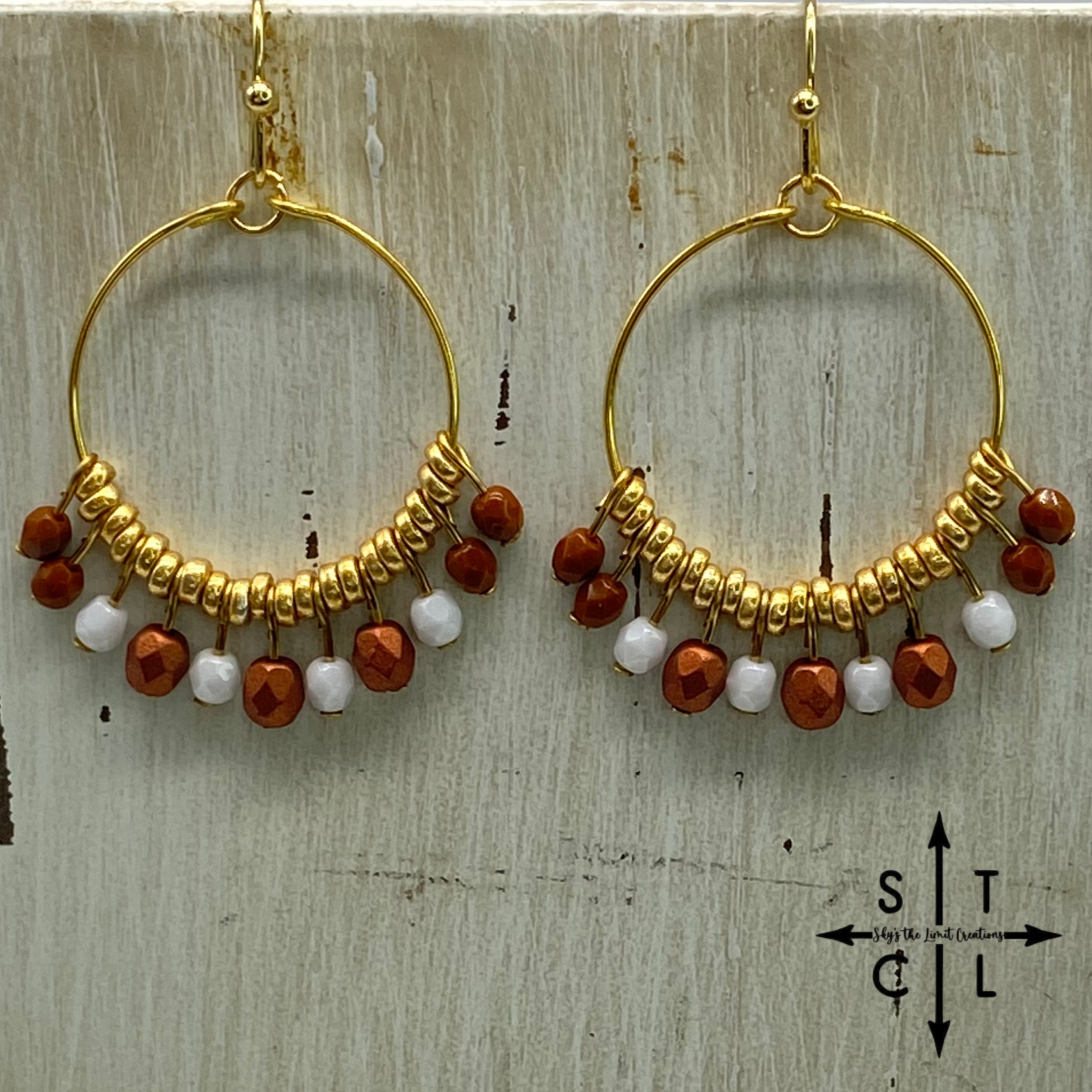 Rebecca Mini Earrings Burnt Orange Metallic Orange White