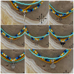 Load image into Gallery viewer, Blue Turquoise Yellow Black White Silver Stretchy Anklet
