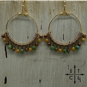 Matte Gold Beige Turquoise On Gold Rebecca Earrings