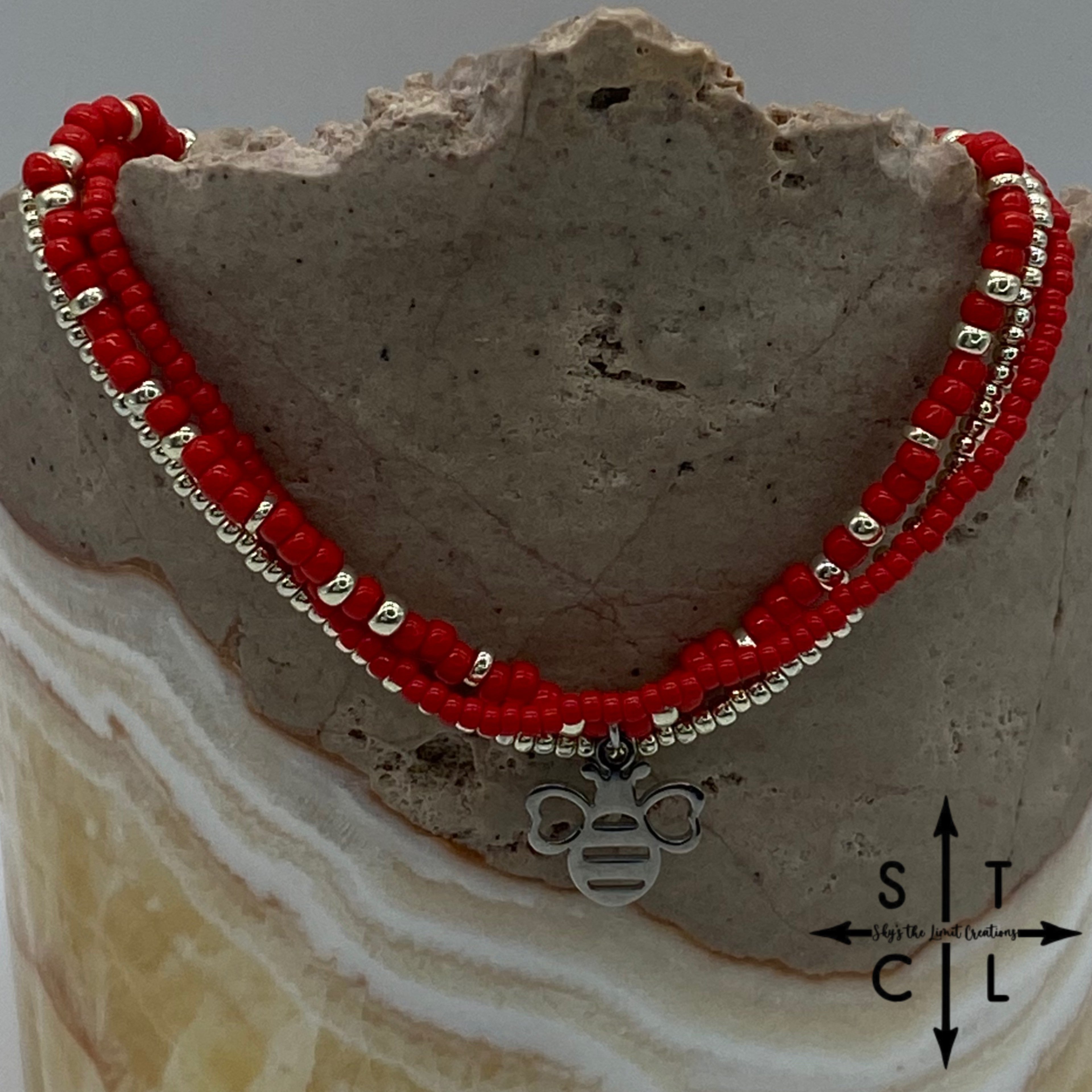 Red Silver Stretchy Anklet