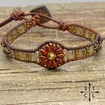 Load image into Gallery viewer, Dark Bronze Orange Picasso Clear Gold Daisy
