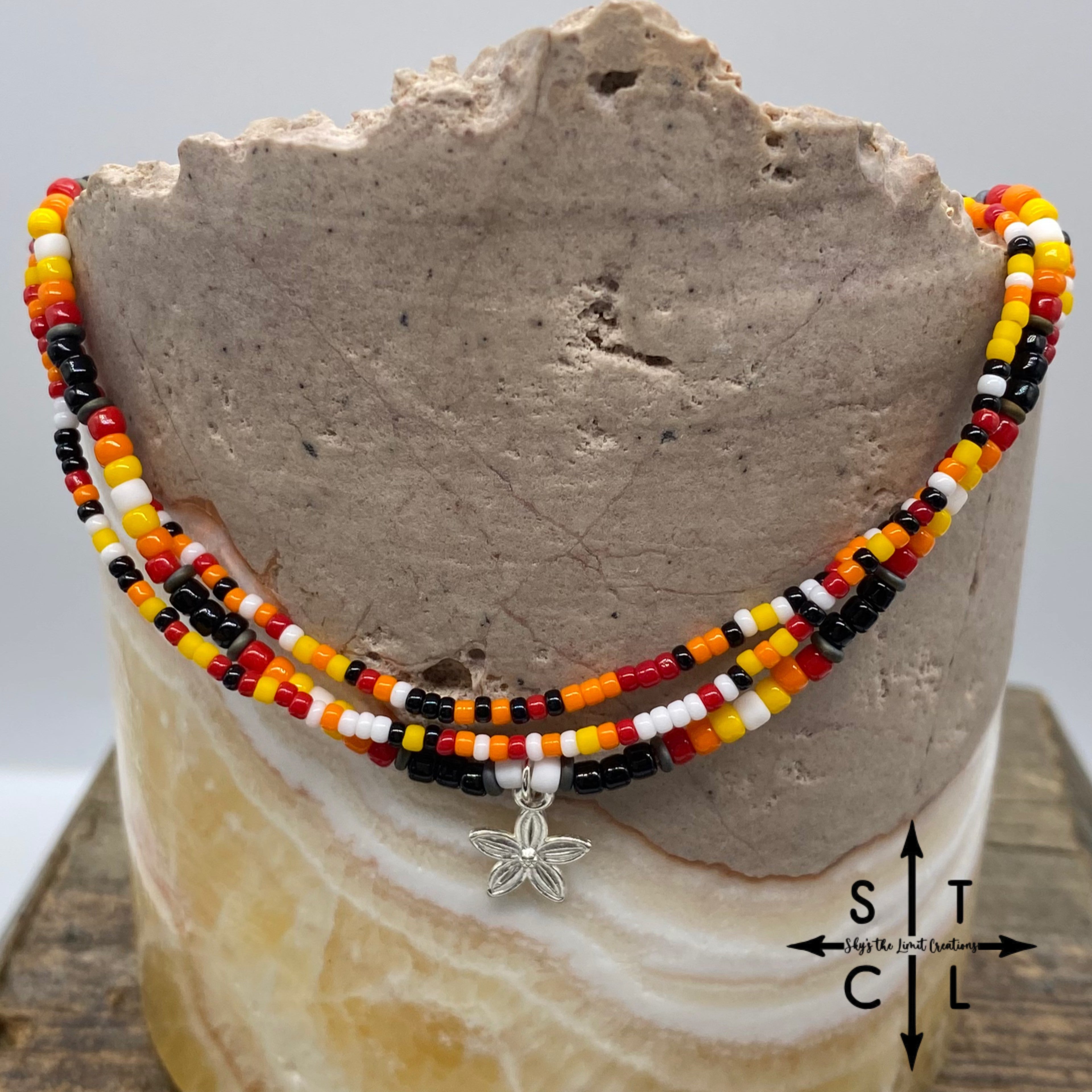 Black Red Yellow Orange Flower Stretchy Anklet