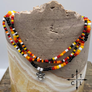 Black Red Yellow Orange Flower Stretchy Anklet