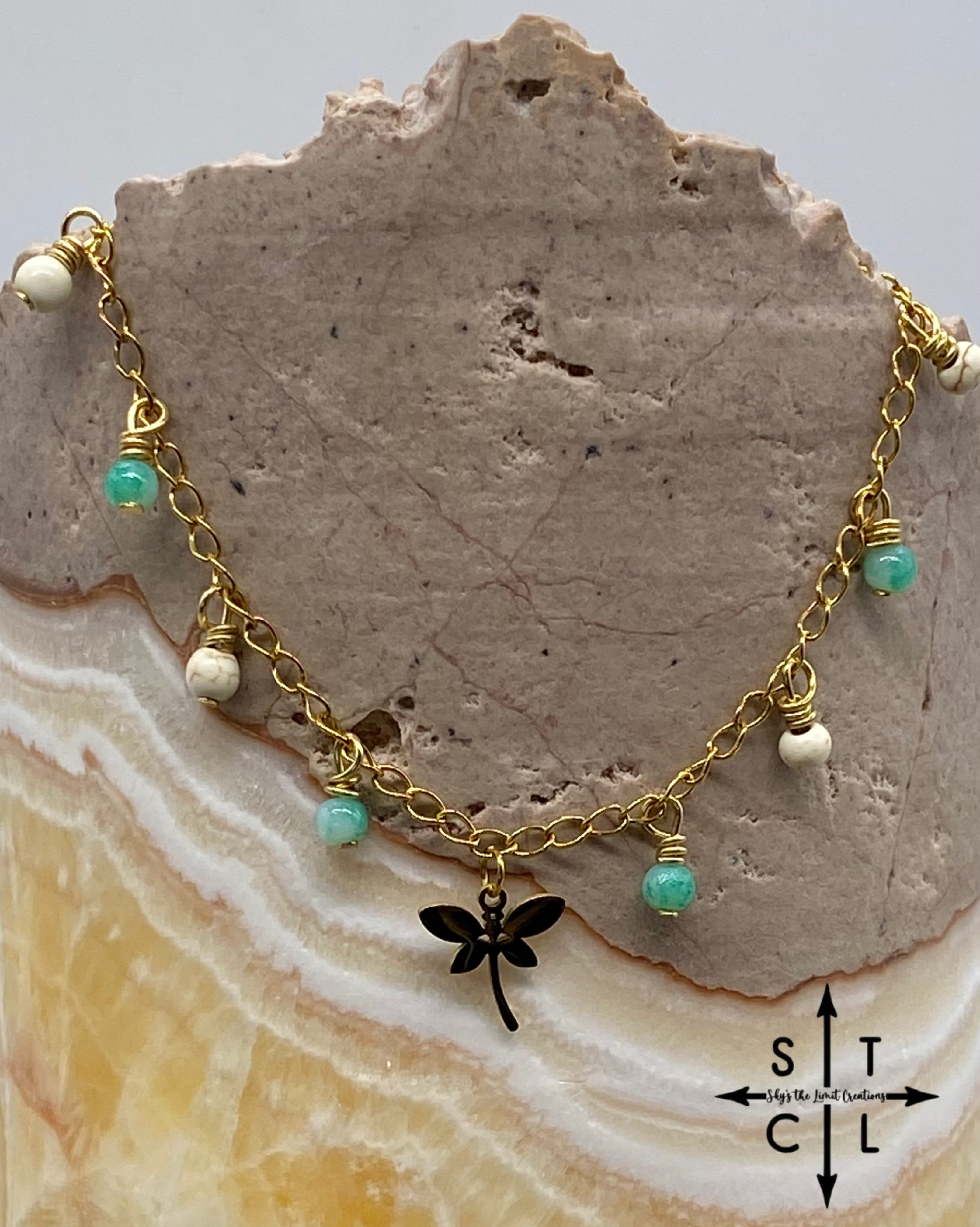 Dragonfly Light Green White Katy Anklet