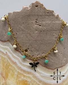 Dragonfly Light Green White Katy Anklet