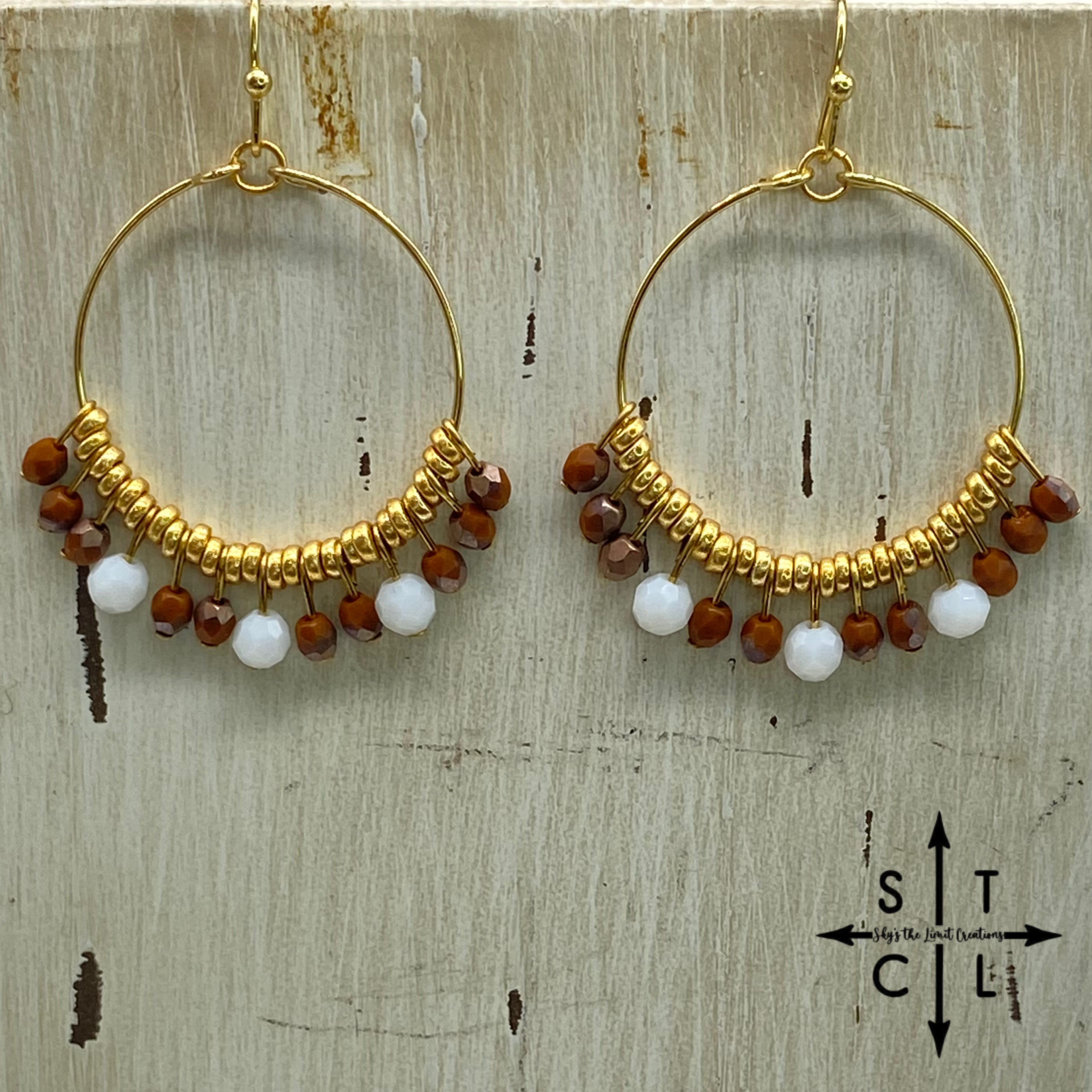 White Burnt Orange On Gold Rebecca Earrings