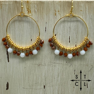 White Burnt Orange On Gold Rebecca Earrings