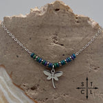 Load image into Gallery viewer, Peacock Blue Green Dragonfly Charm Necklace
