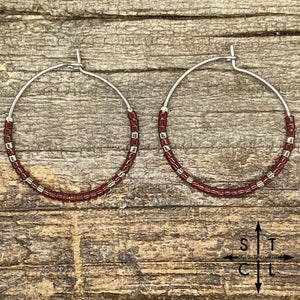 Maroon Gunmetal Silver Amber Earrings