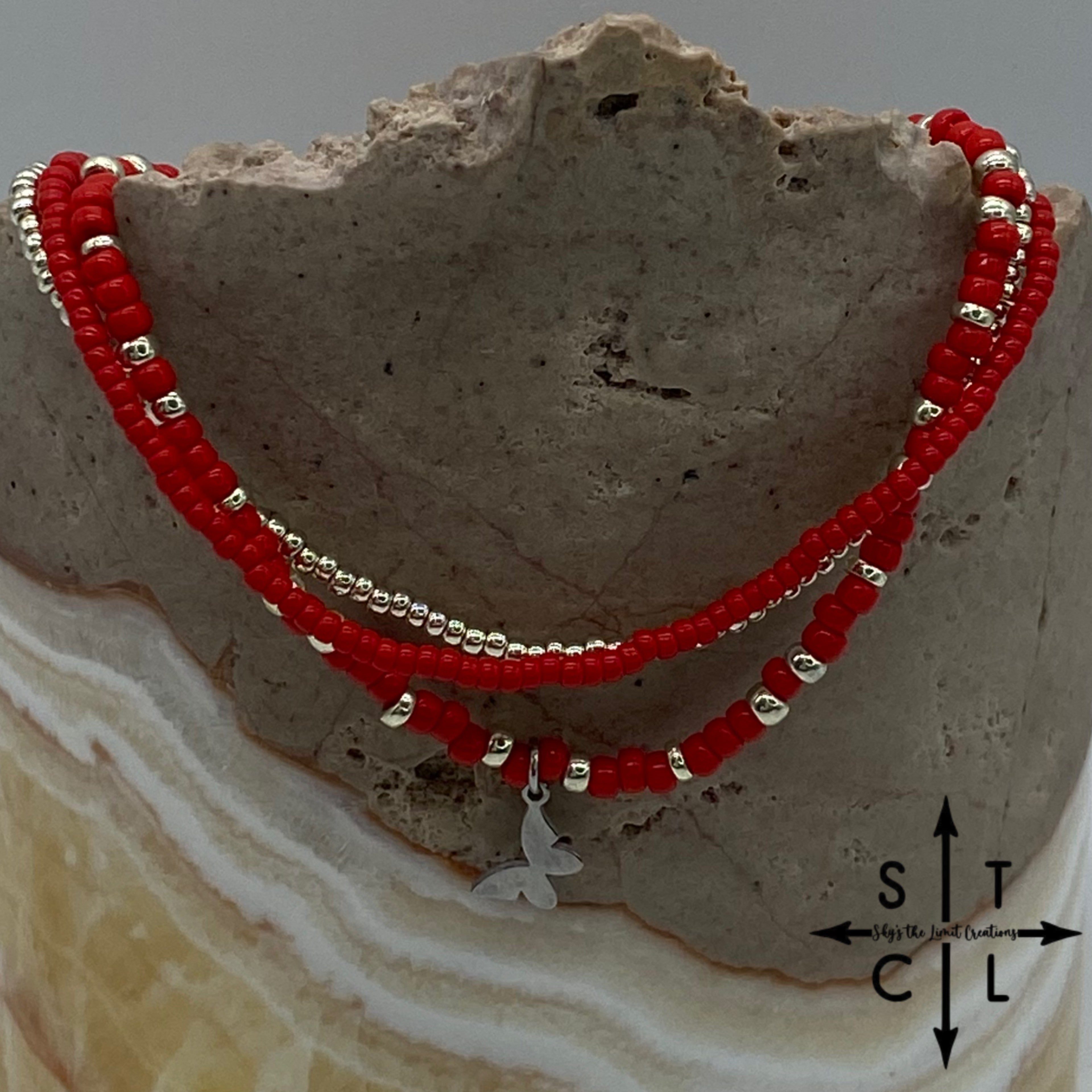 Red Silver Stretchy Anklet