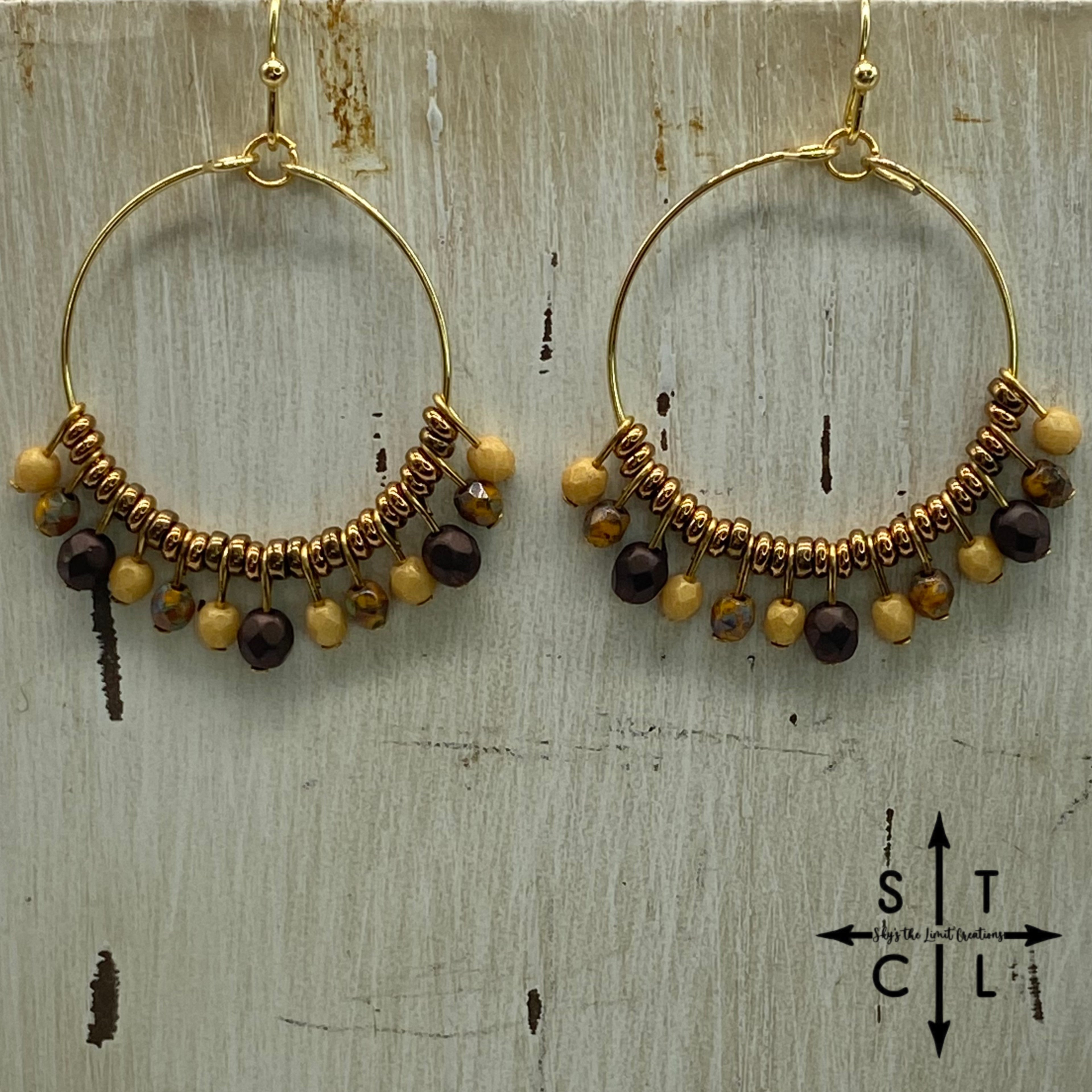 Brown Beige Picaso Light Orange On Gold Rebecca Earrings