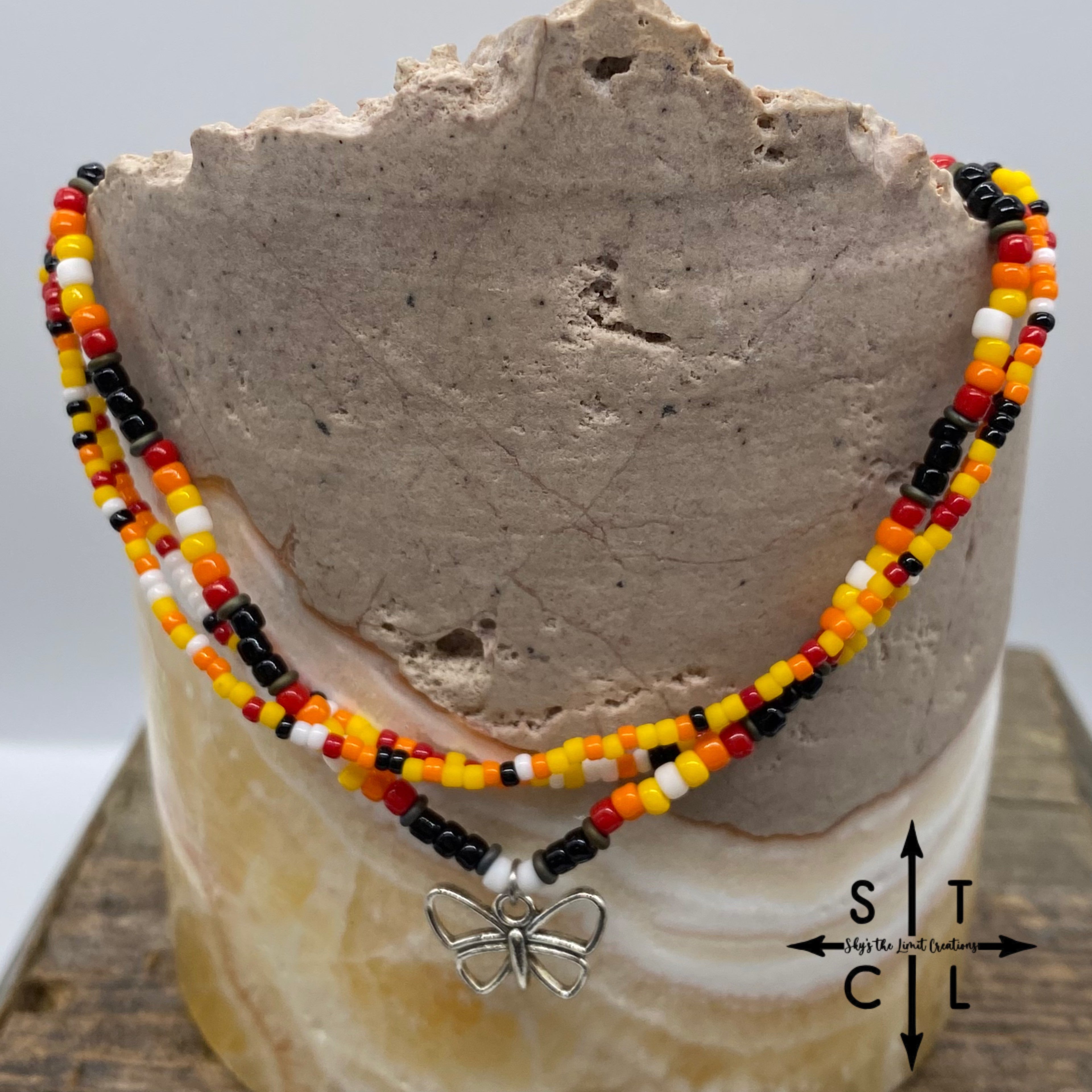 Black Red Yellow Orange Butterfly Stretchy Anklet