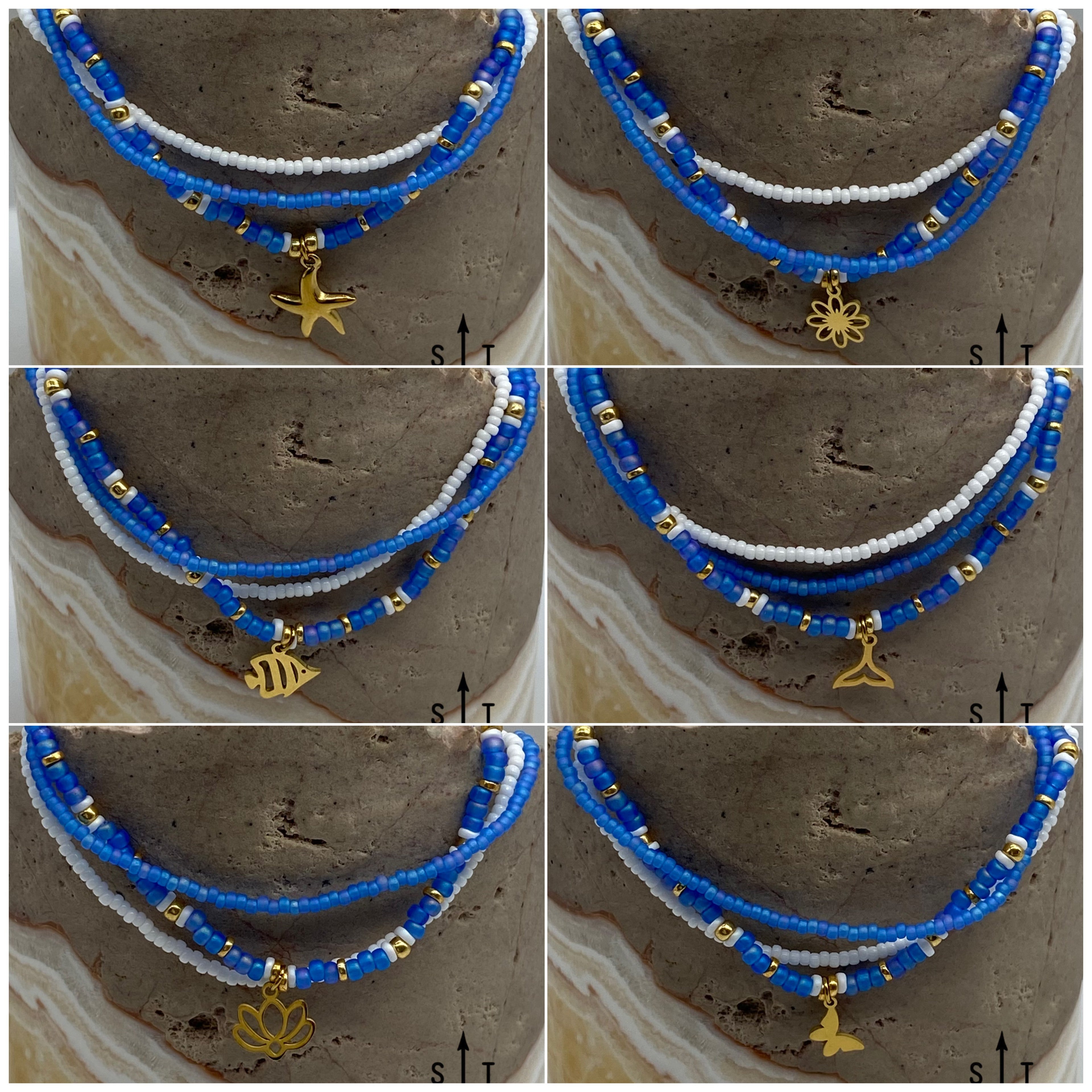 Frosted Blue White Gold Stretchy Anklet