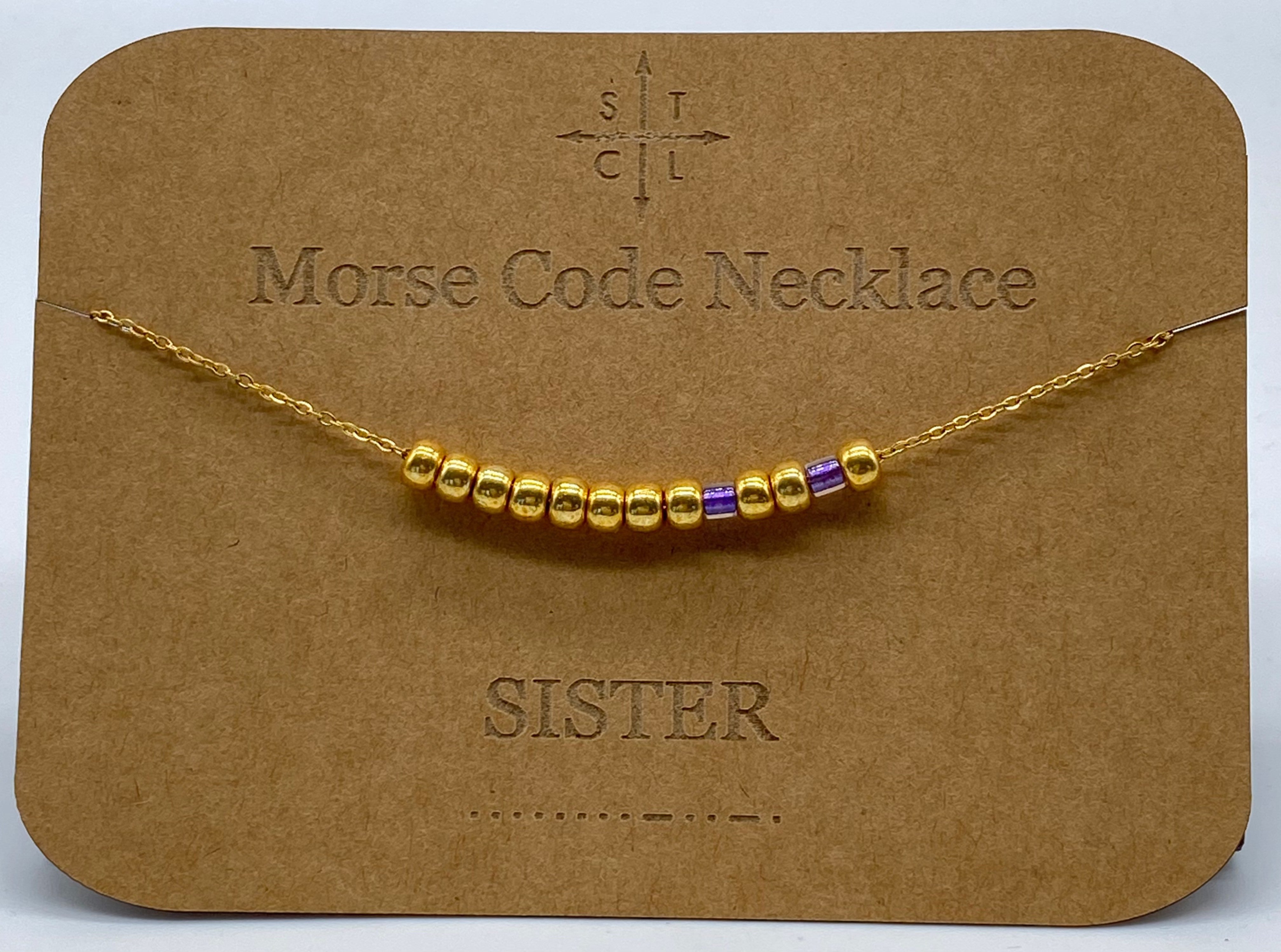 Morse Code Necklace SISTER Gold