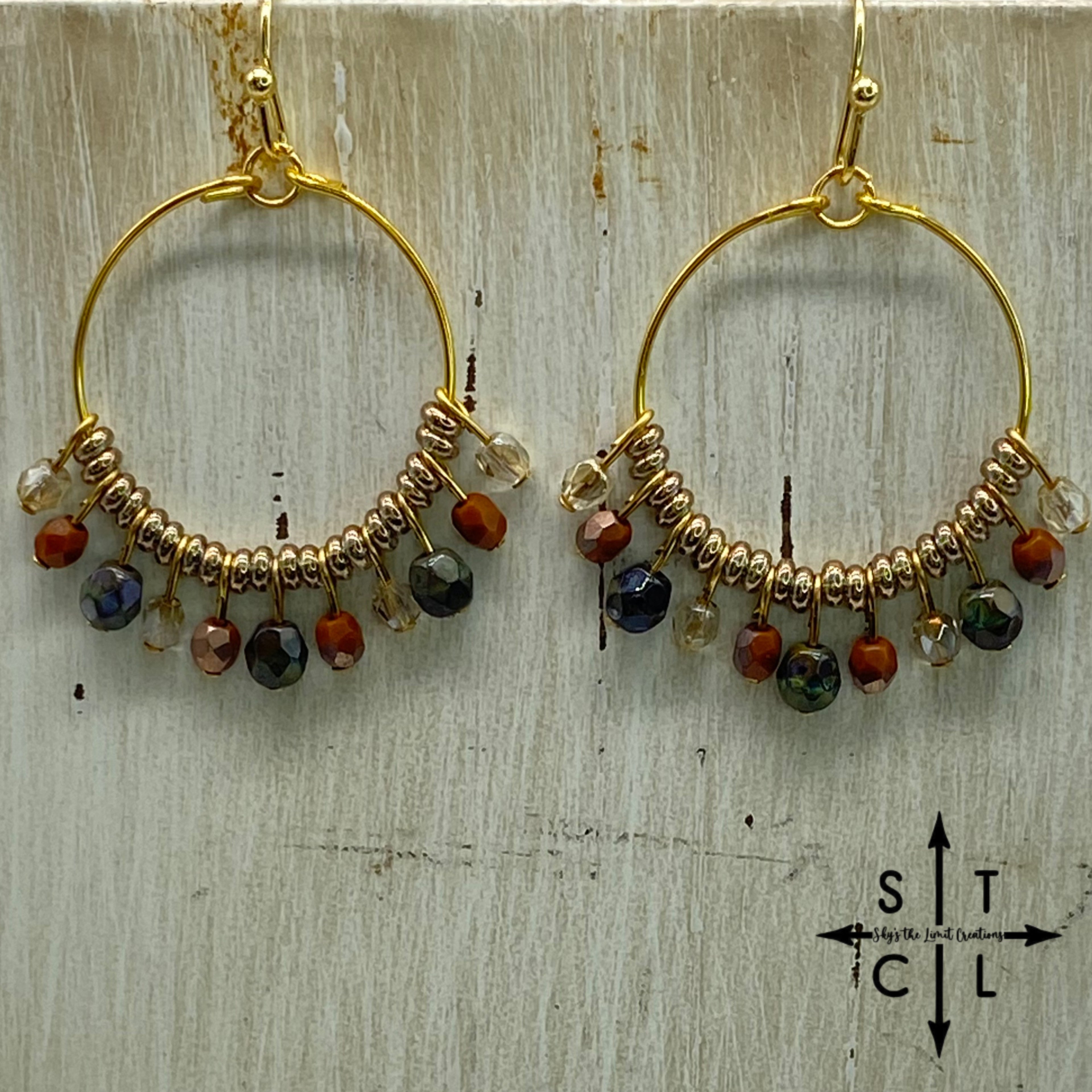 Rebecca Mini Earrings Champagne Burnt Orange Dark Green