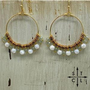 Light Sea Foam Green White On Gold Rebecca Earrings