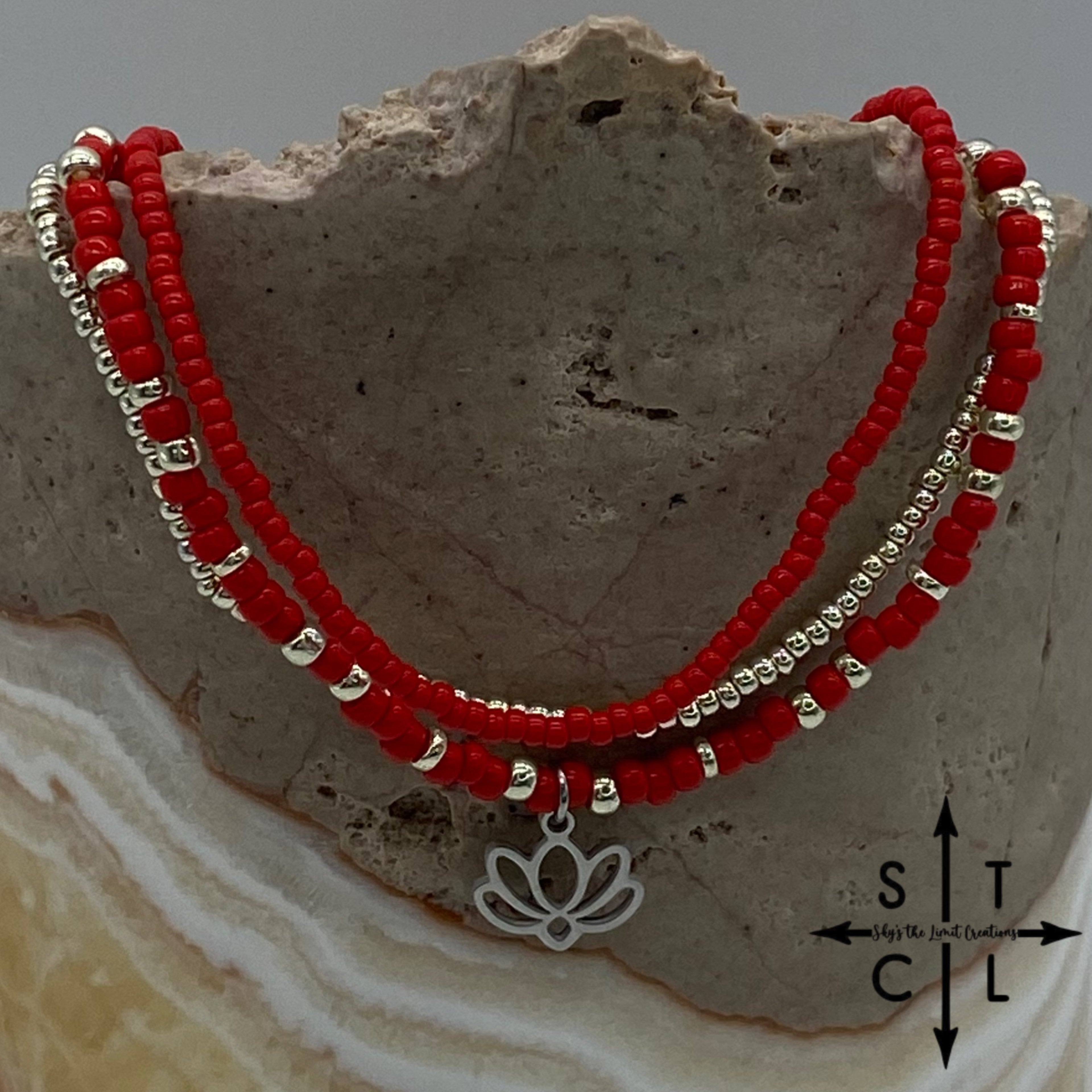 Red Silver Stretchy Anklet