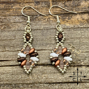 Brown White Copper Clear Dallis Earrings