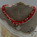 Load image into Gallery viewer, Red Silver Stretchy Anklet
