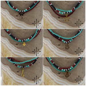 Turquoise Maroon Black White Gold Stretchy Anklet