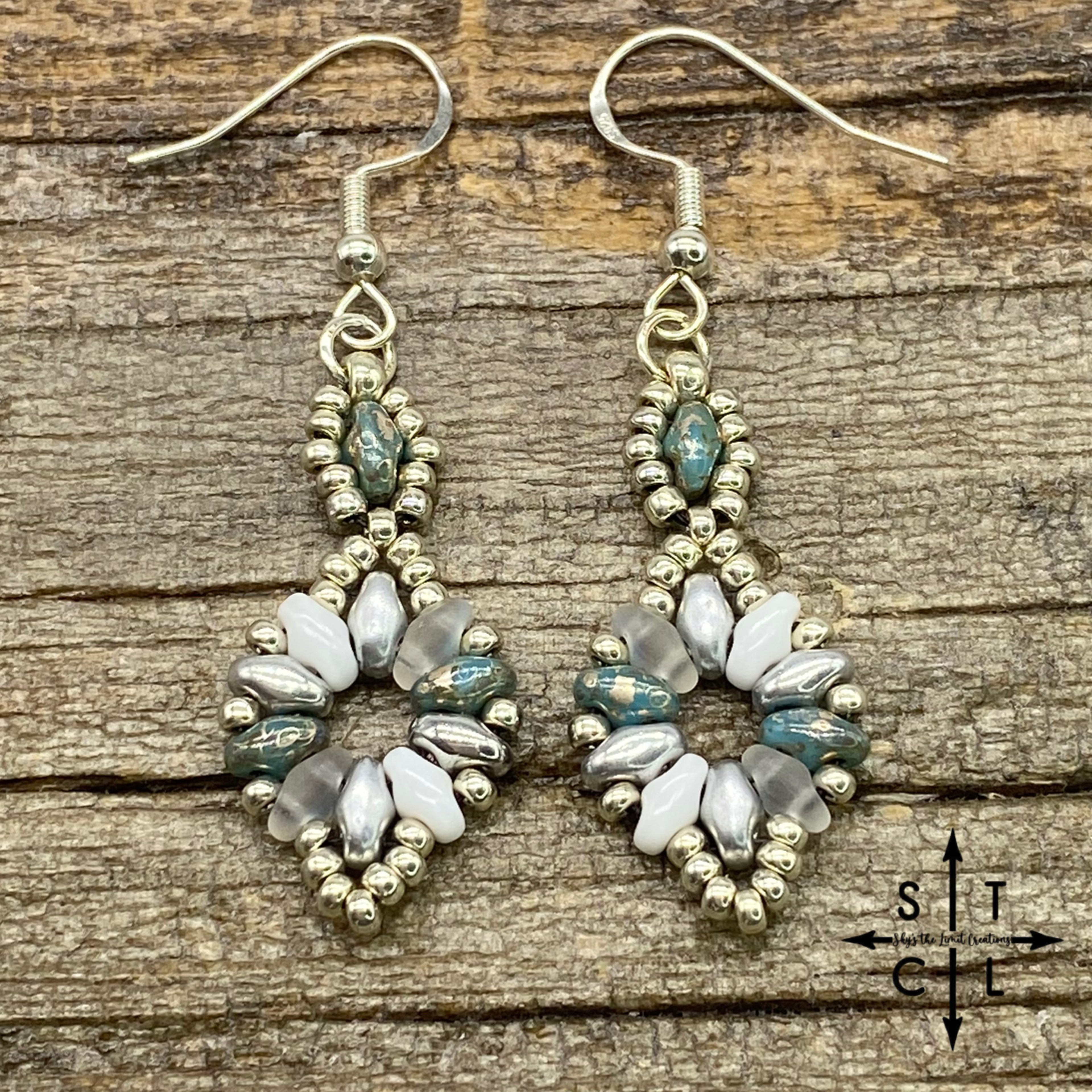 Turquoise White Clear Silver Dallis Earrings