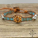 Load image into Gallery viewer, Apricot Picasso Turquoise Matte Silver Daisy
